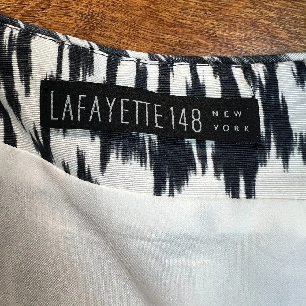 LAFAYETTE 148 Dress Womens 10 Black White Printed Sheath Sleeveless V-Neck 10/12